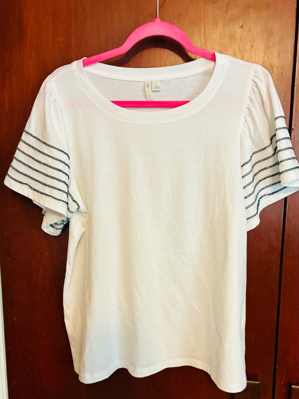Cato White Short Sleeve Tee with Black Stripe Detail